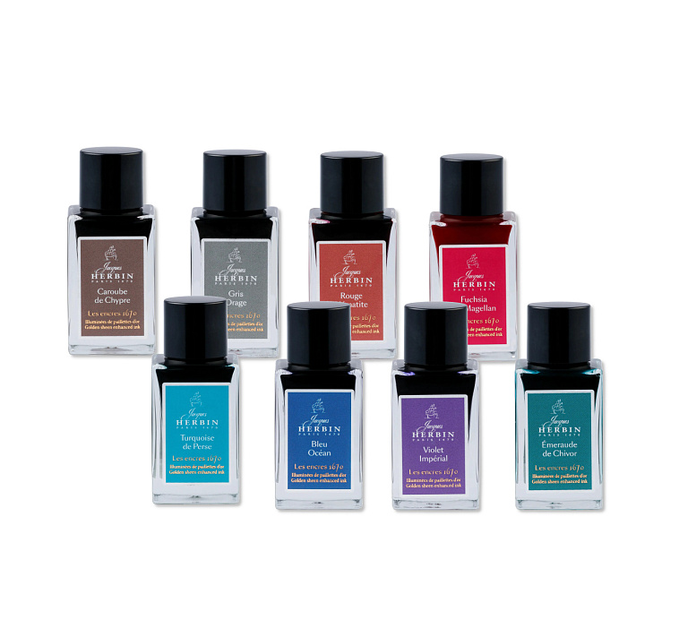 Чернила в банке Herbin Prestige 1670, 15 мл с золотыми блестками 606x758